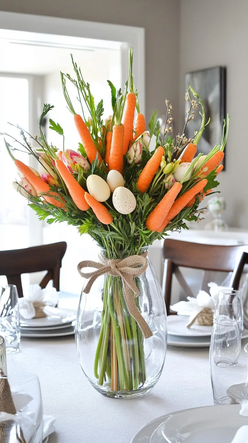 21 Trendy Easter Decor Ideas For 2025 3 1. Carrot bouquet in glass vase with twine bow-1