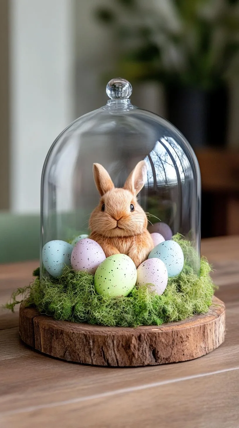 3. Cloche-covered bunny display with moss and eggs-1