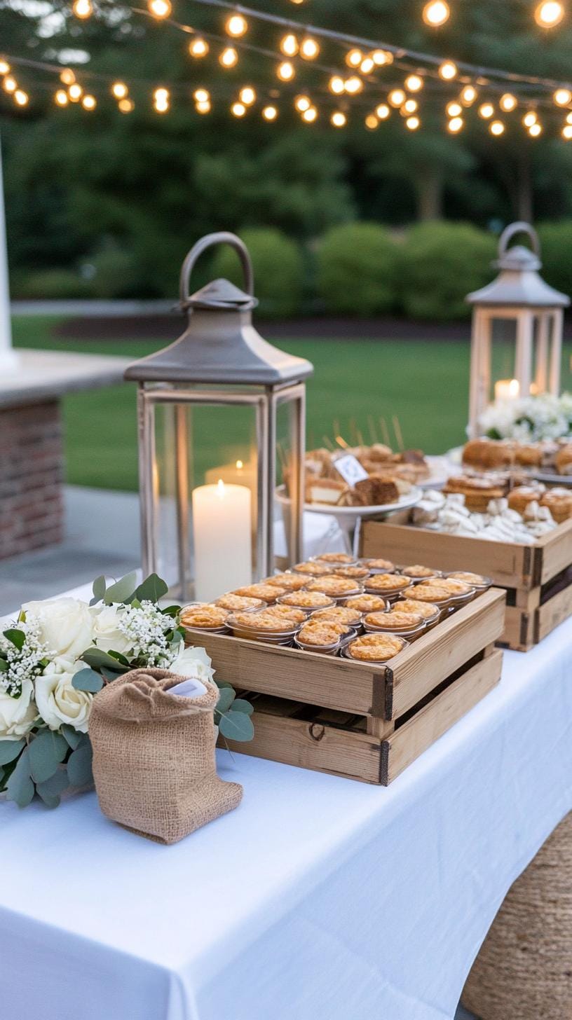 21 Dreamy Garden Wedding Decor Ideas 35 12. Cozy backyard buffet with string lights and rustic decor-0