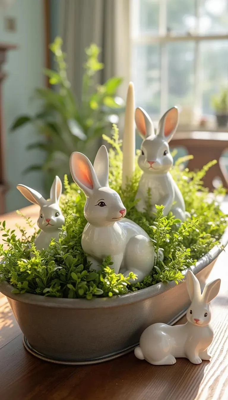 12. Cozy farmhouse centerpiece with greenery and bunnies-0