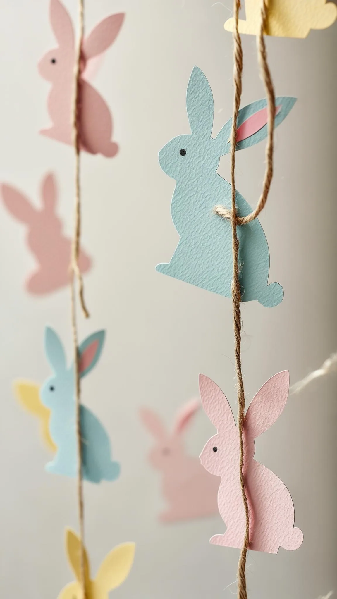21 Trendy Easter Decor Ideas For 2025 41 16. DIY bunny garland with twine and pastel accents-0