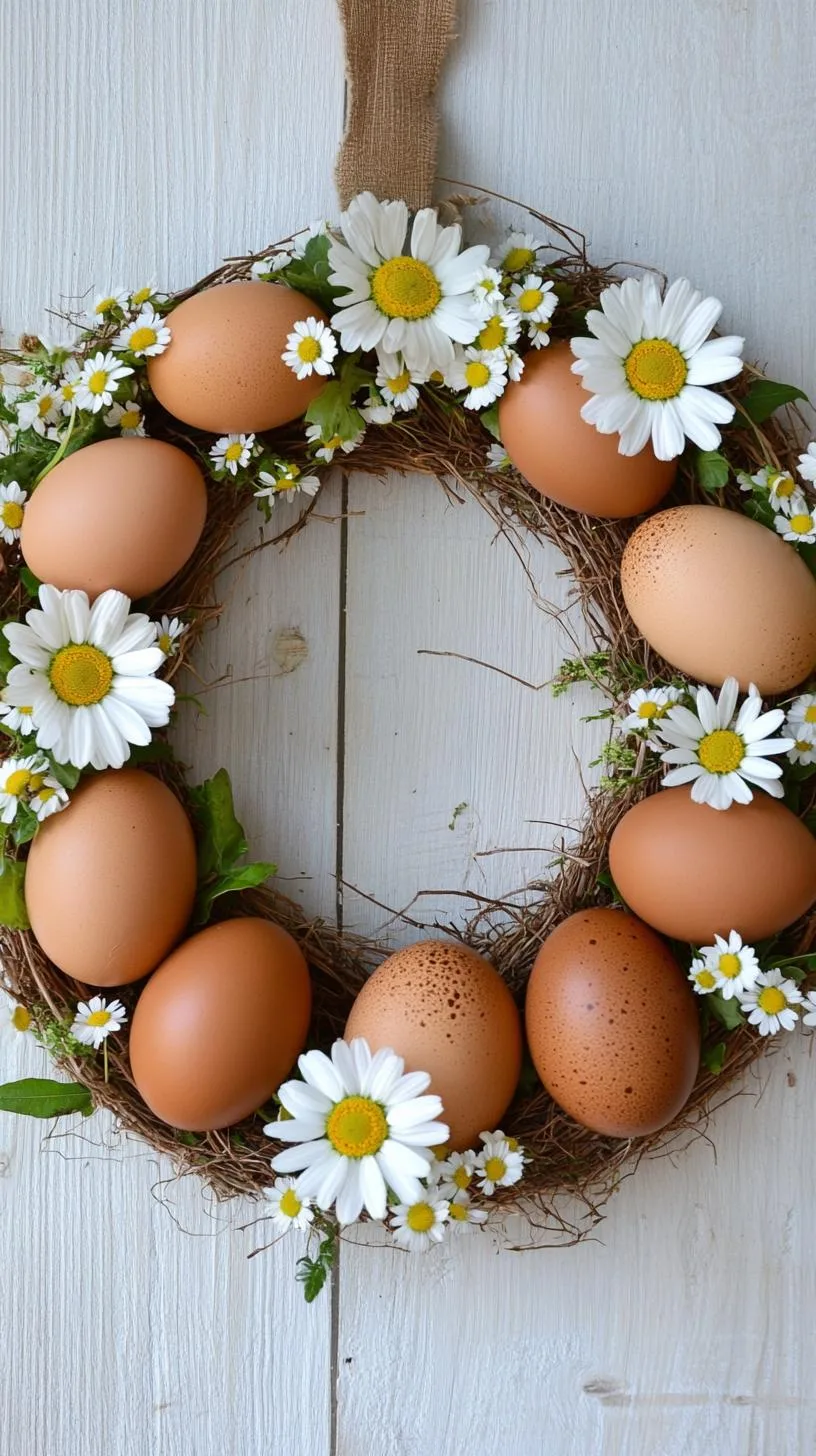 21 Trendy Easter Decor Ideas For 2025 53 20. Earthy wreath with real eggs and small daisies-0