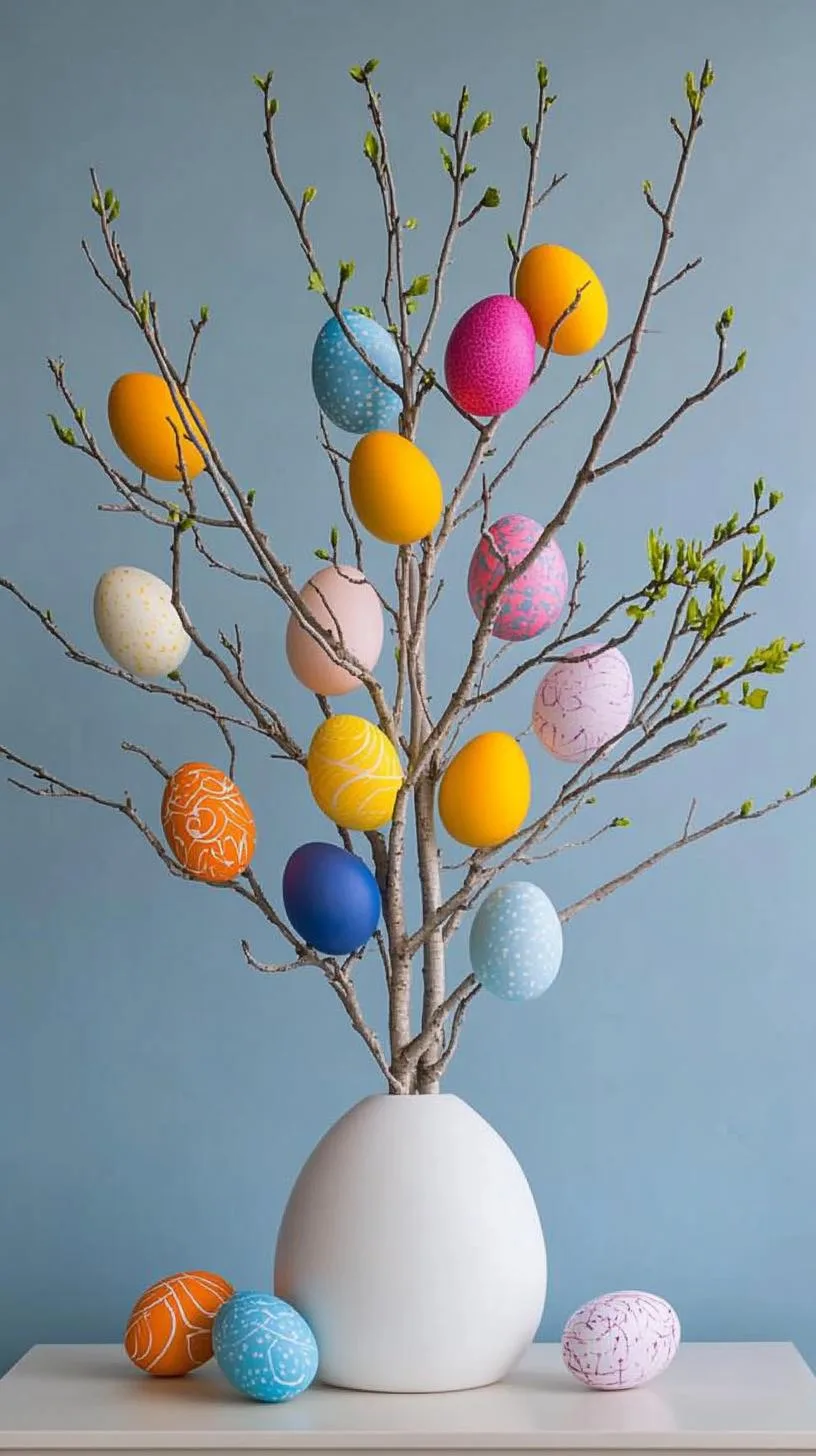 21 Trendy Easter Decor Ideas For 2025 33 13. Easter tree with painted eggs in minimalistic style-0