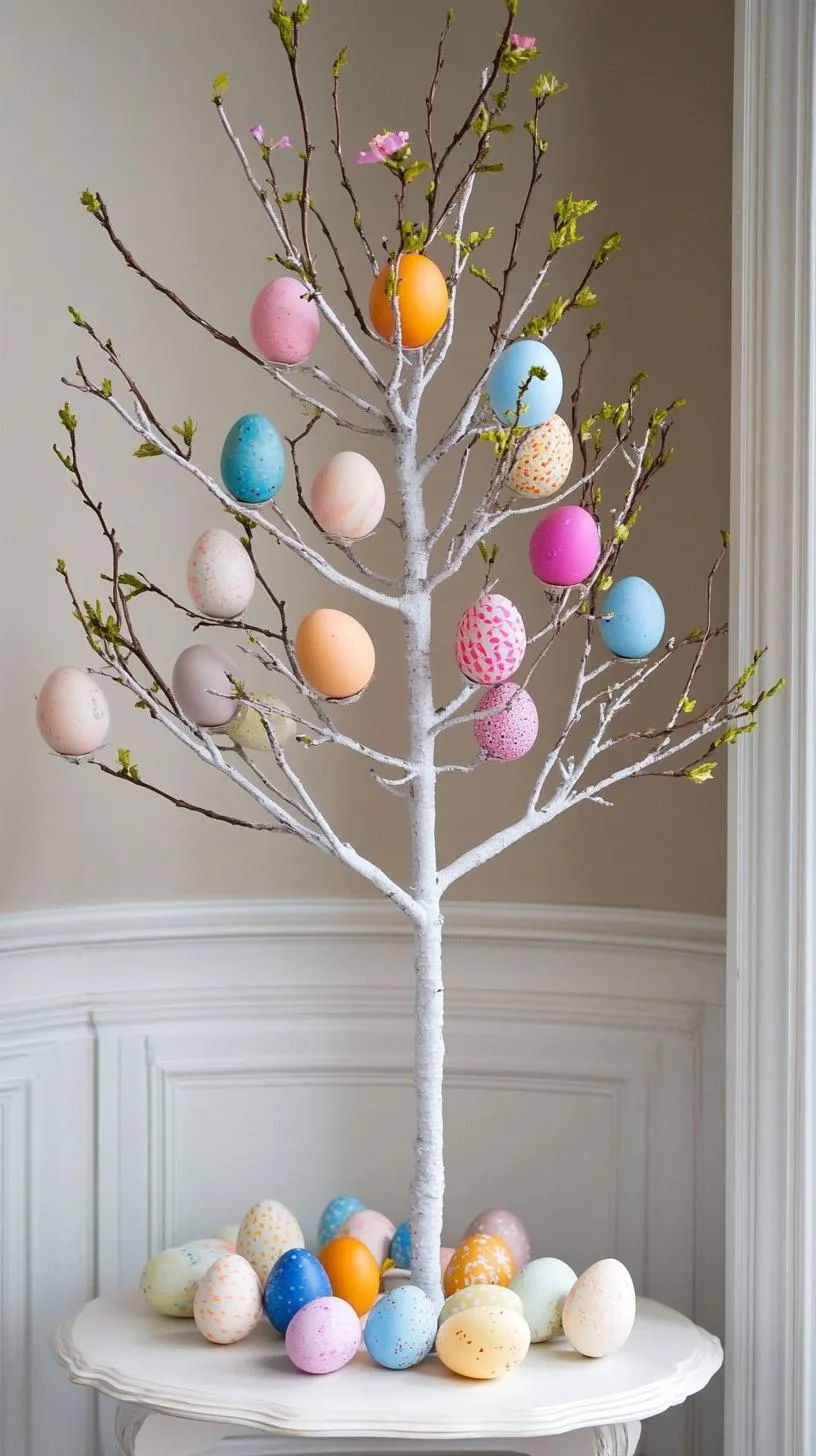 21 Trendy Easter Decor Ideas For 2025 34 13. Easter tree with painted eggs in minimalistic style-1