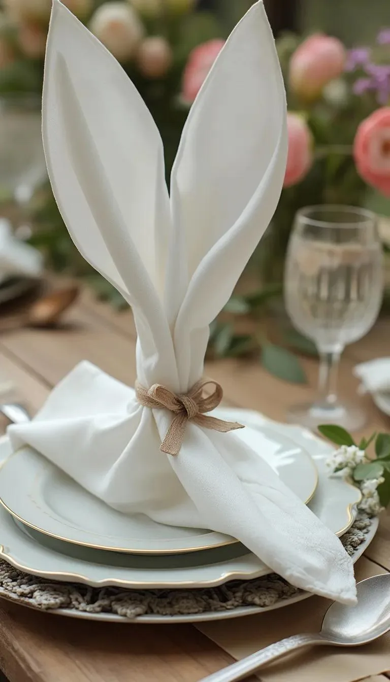 21 Trendy Easter Decor Ideas For 2025 11 5. Elegant Easter table with bunny ear napkins-0