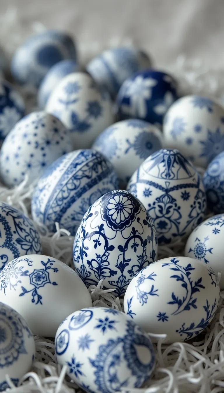 10. Elegant blue and white porcelain-style Easter eggs-1