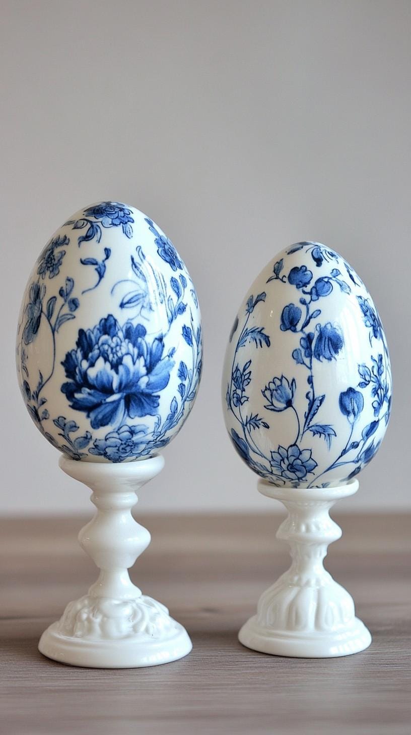 10. Elegant blue and white porcelain-style Easter eggs-2
