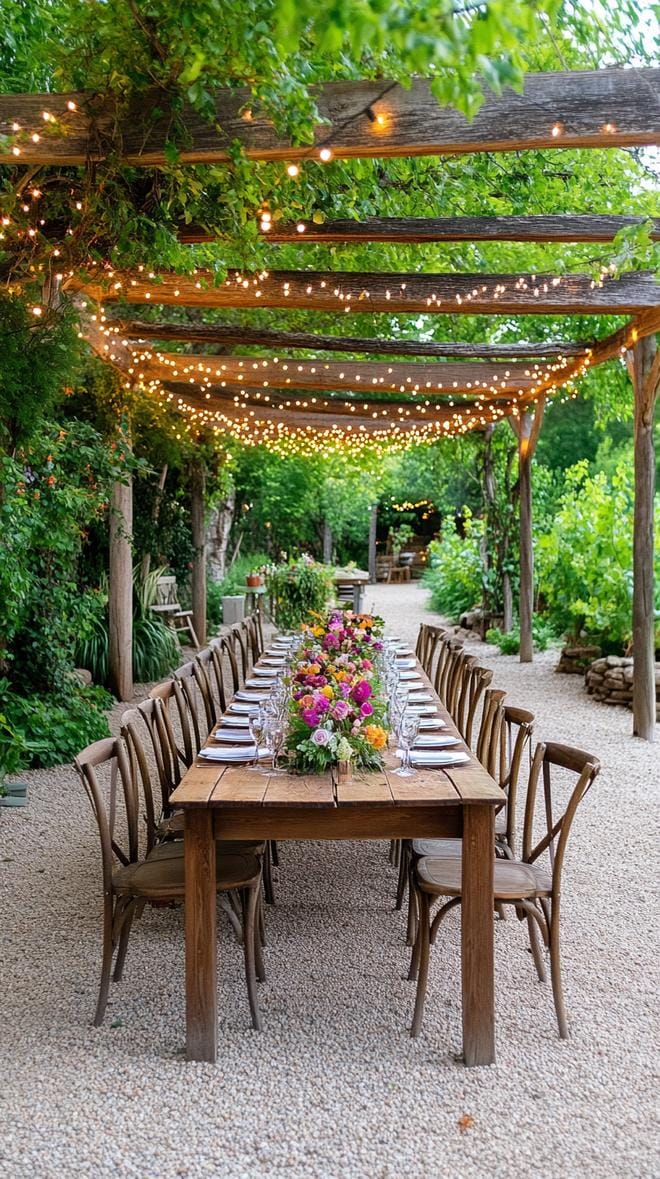 21 Dreamy Garden Wedding Decor Ideas 8 3. Elegant garden dinner setup with string light canopy-1