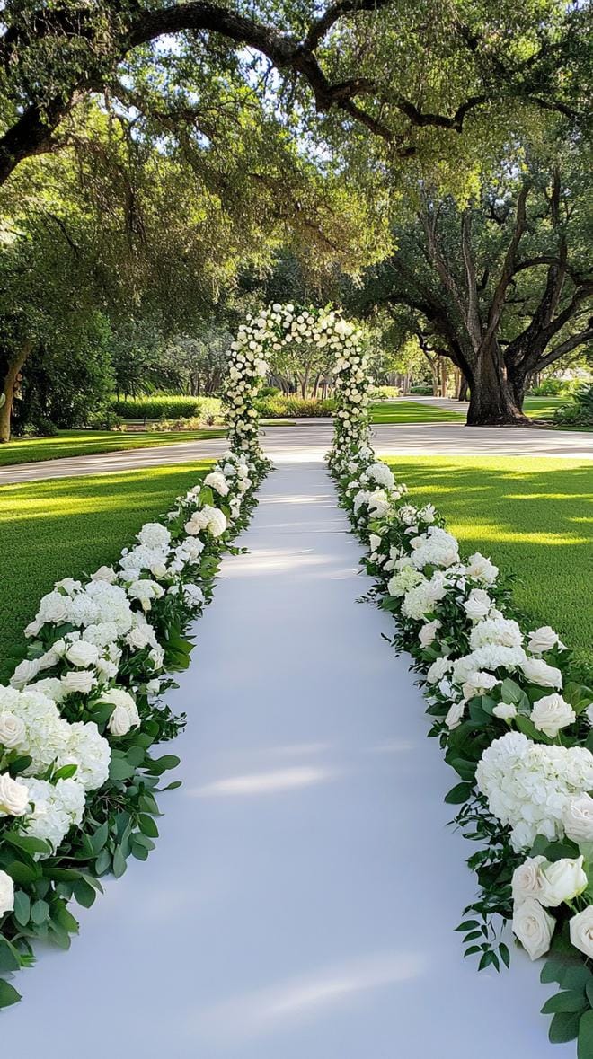21 Dreamy Garden Wedding Decor Ideas 40 14. Enchanted flower-bordered ceremony aisle with lush greenery-0
