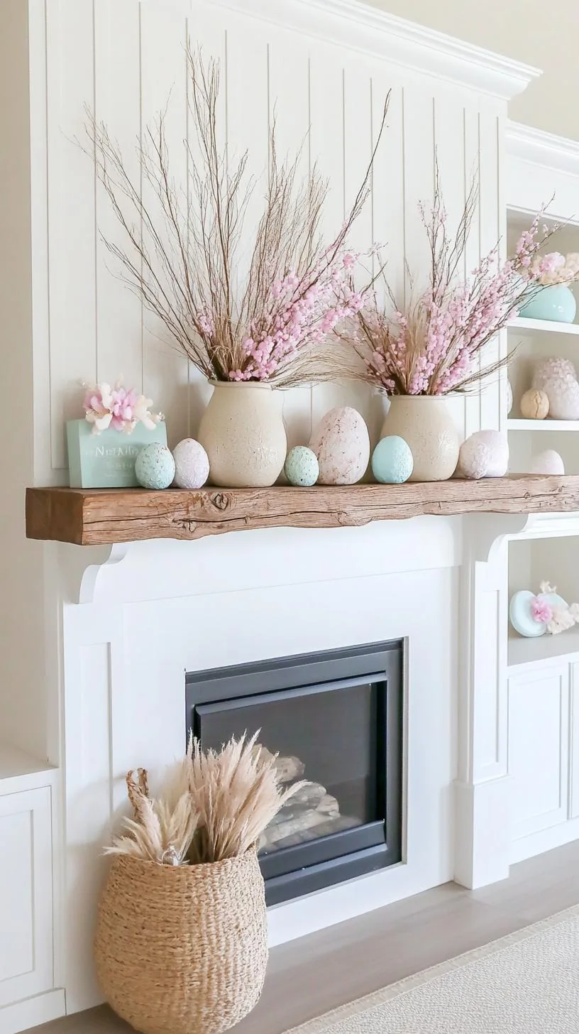 21 Trendy Easter Decor Ideas For 2025 24 10. Farmhouse-style Easter mantel with dried florals-0