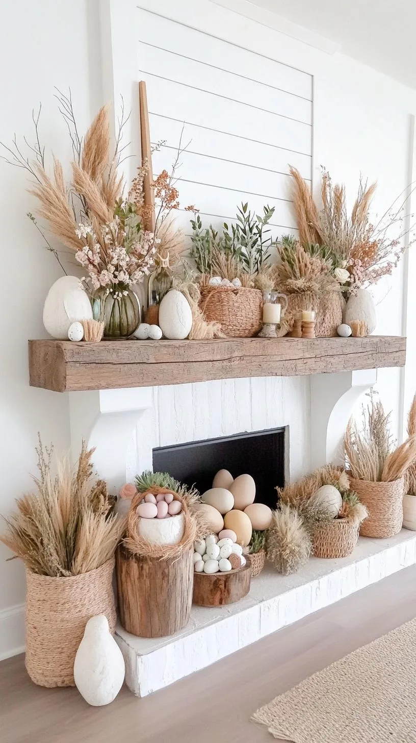 21 Trendy Easter Decor Ideas For 2025 26 10. Farmhouse-style Easter mantel with dried florals-2
