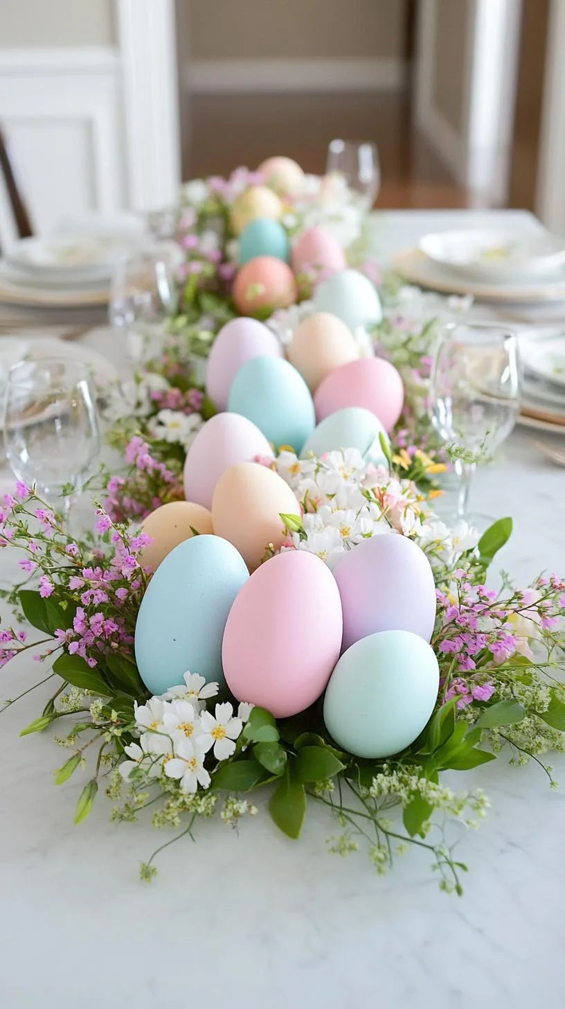 21 Trendy Easter Decor Ideas For 2025 50 19. Floral Easter egg arrangement with bright wildflowers-0