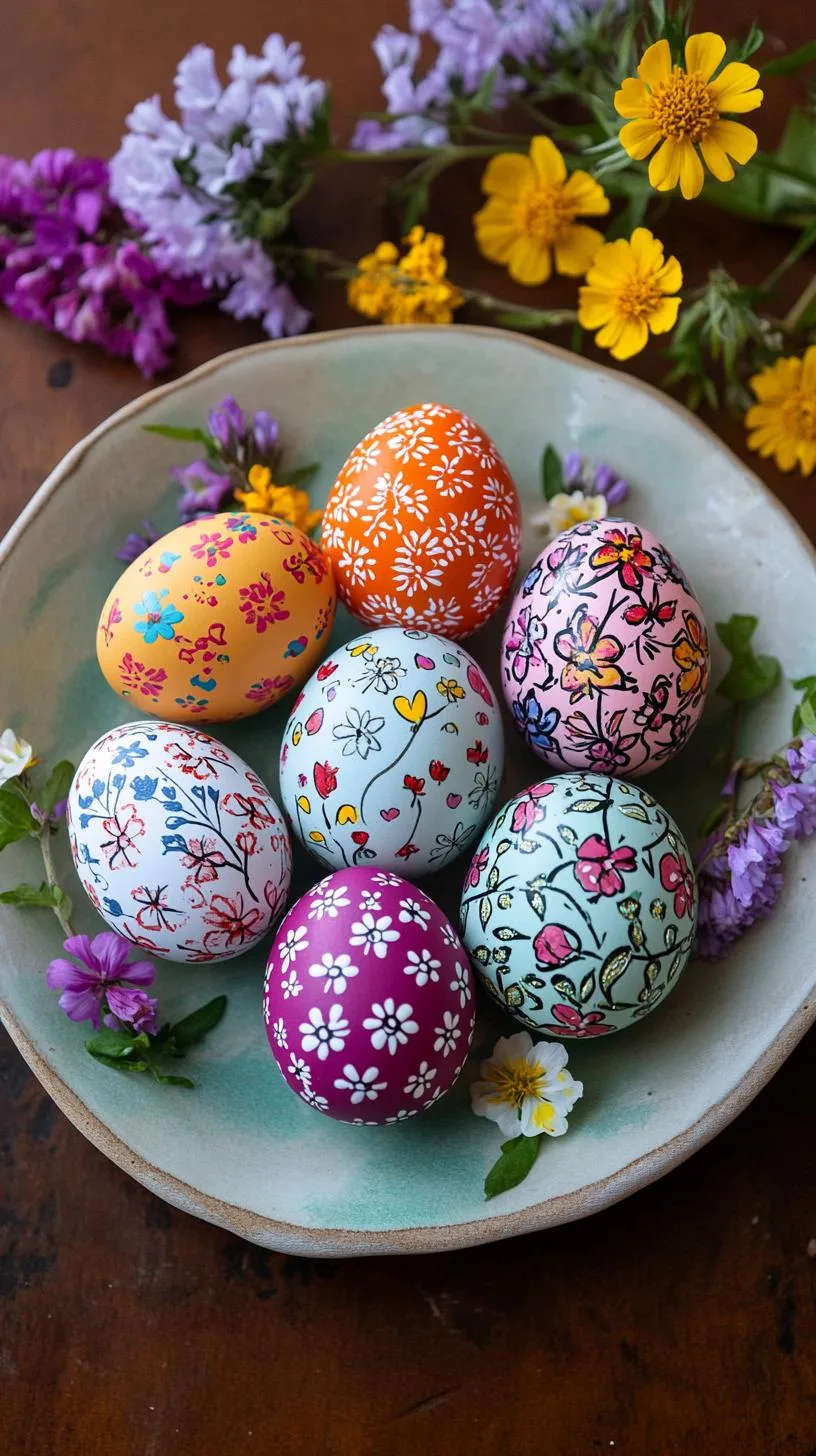 21 Trendy Easter Decor Ideas For 2025 51 19. Floral Easter egg arrangement with bright wildflowers-1