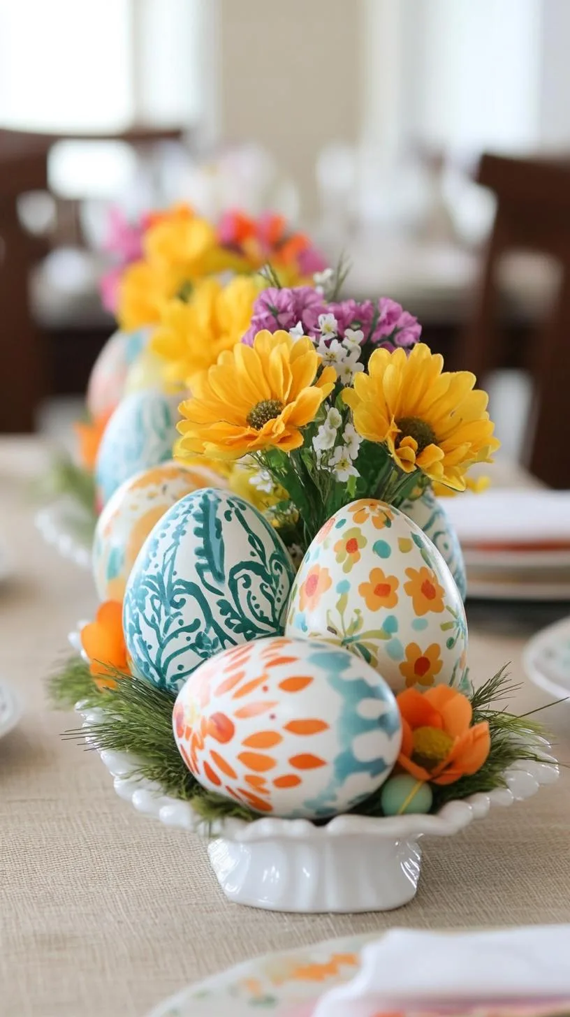 21 Trendy Easter Decor Ideas For 2025 52 19. Floral Easter egg arrangement with bright wildflowers-2