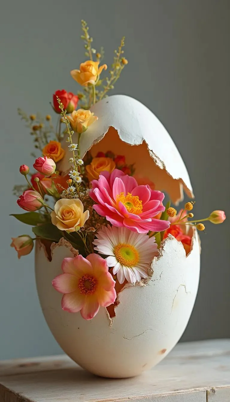 16. Floral arrangement inside a hollowed-out egg shell-0