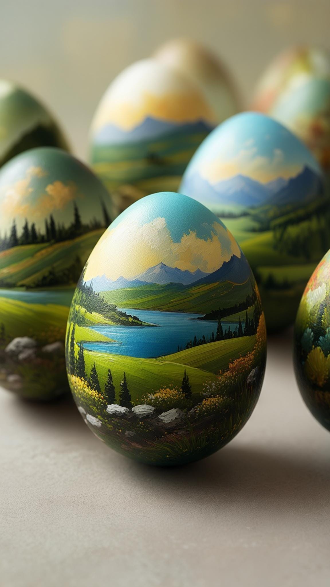 16. Hollow egg ornaments with painted landscape scenes-0