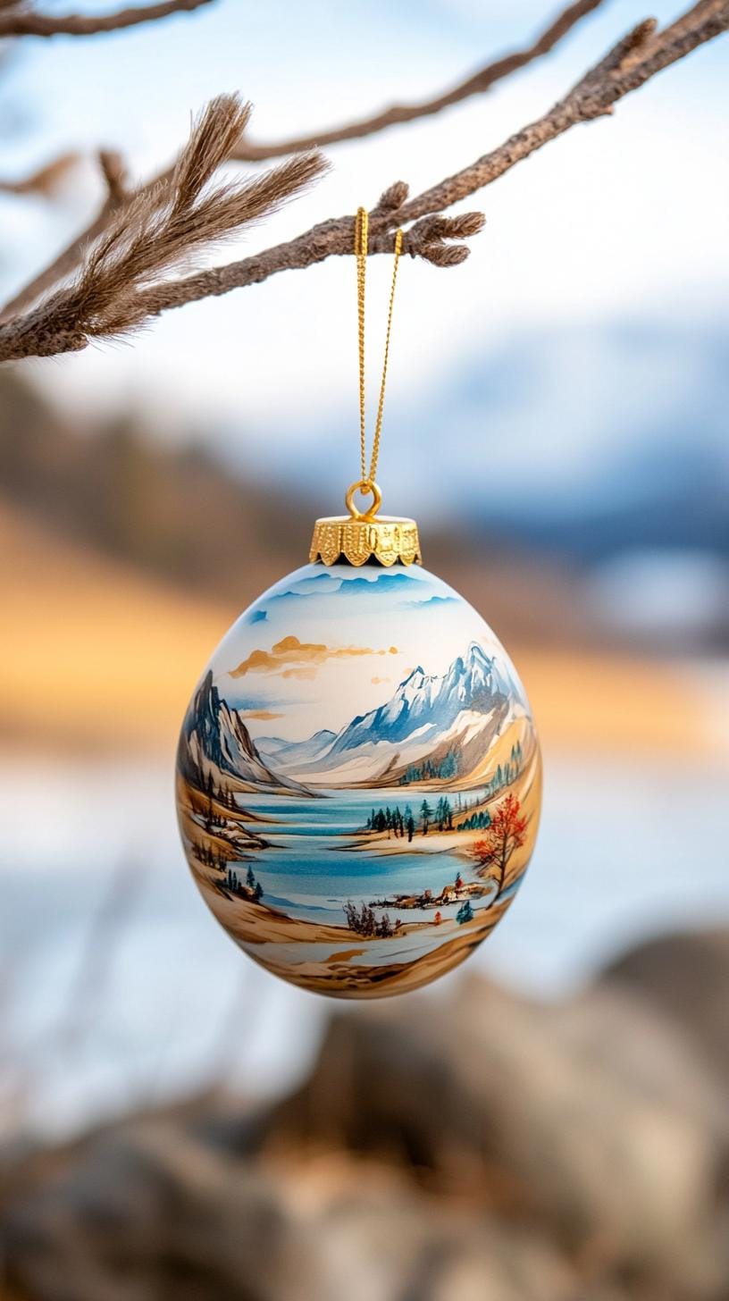 16. Hollow egg ornaments with painted landscape scenes-1