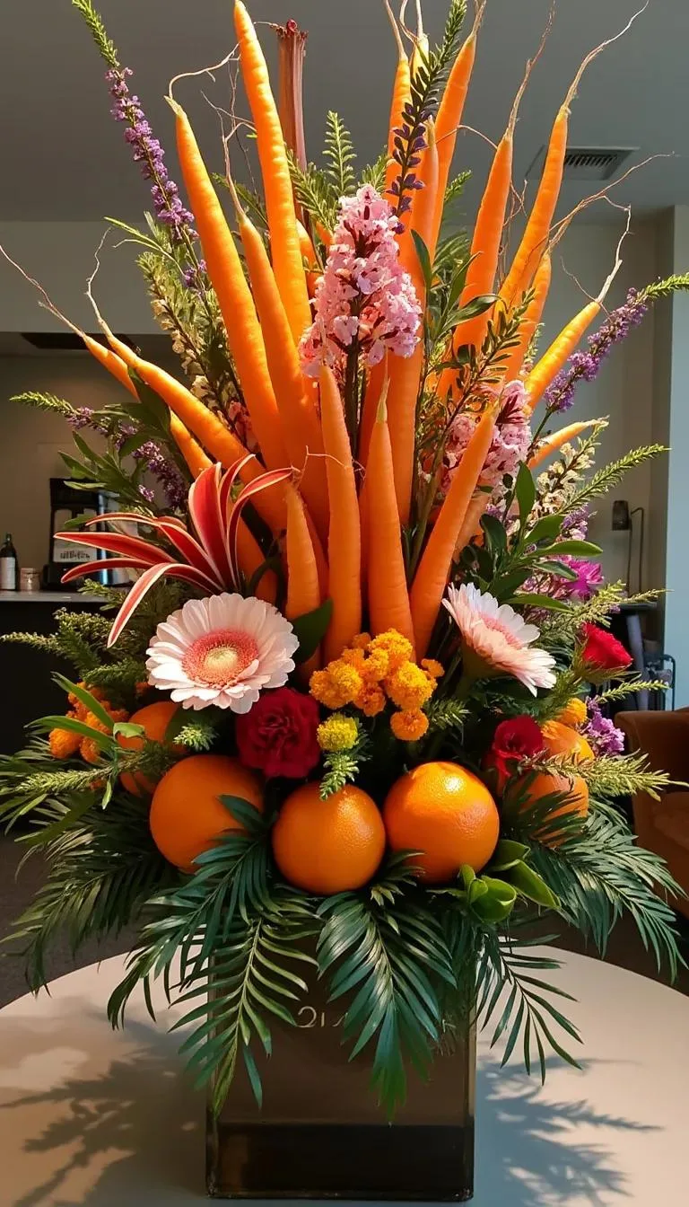 6. Large floral arrangement with carrots and oranges-0