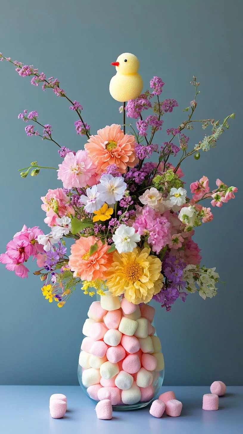 7. Layered vase centerpiece with Peeps and fresh flowers-0