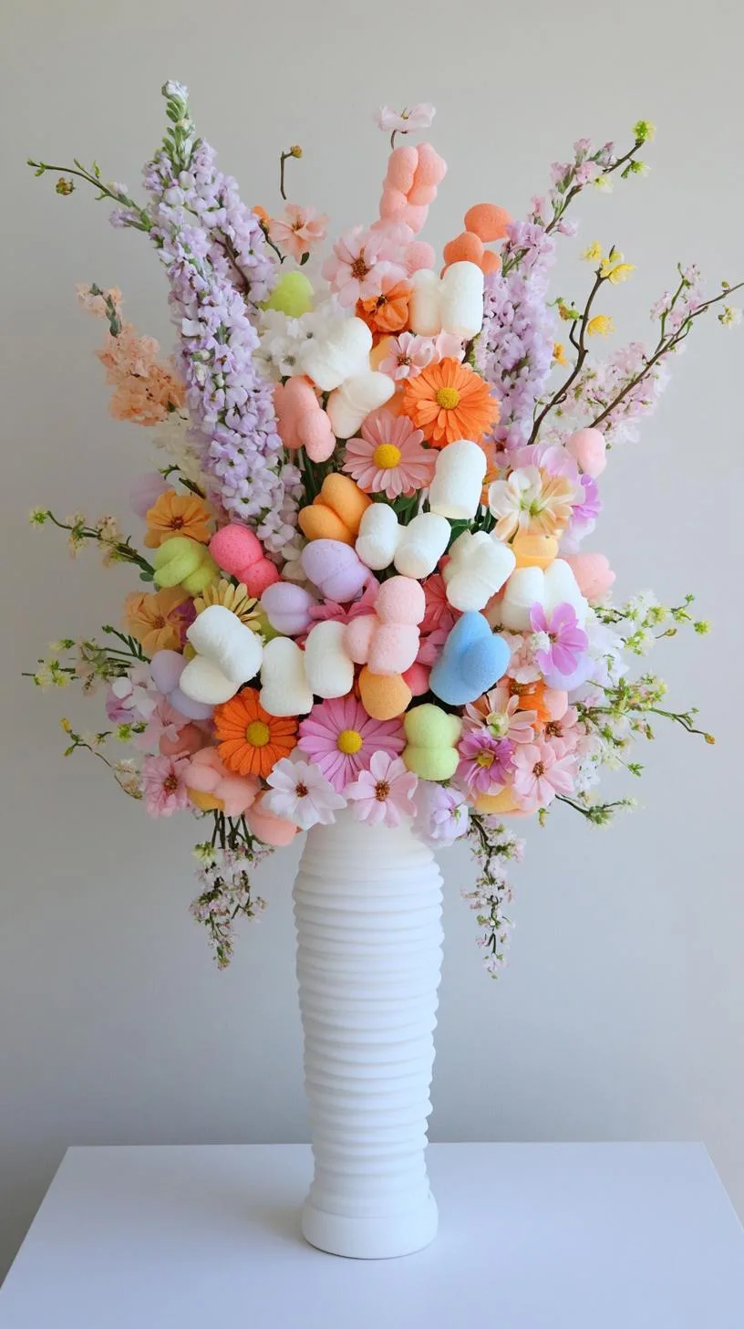 7. Layered vase centerpiece with Peeps and fresh flowers-1
