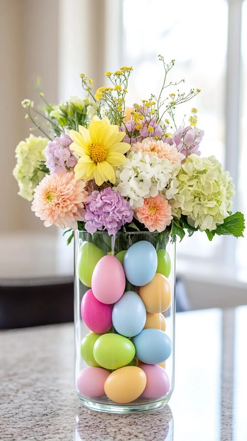 8. Mason jar filled with eggs and tulip arrangement-2
