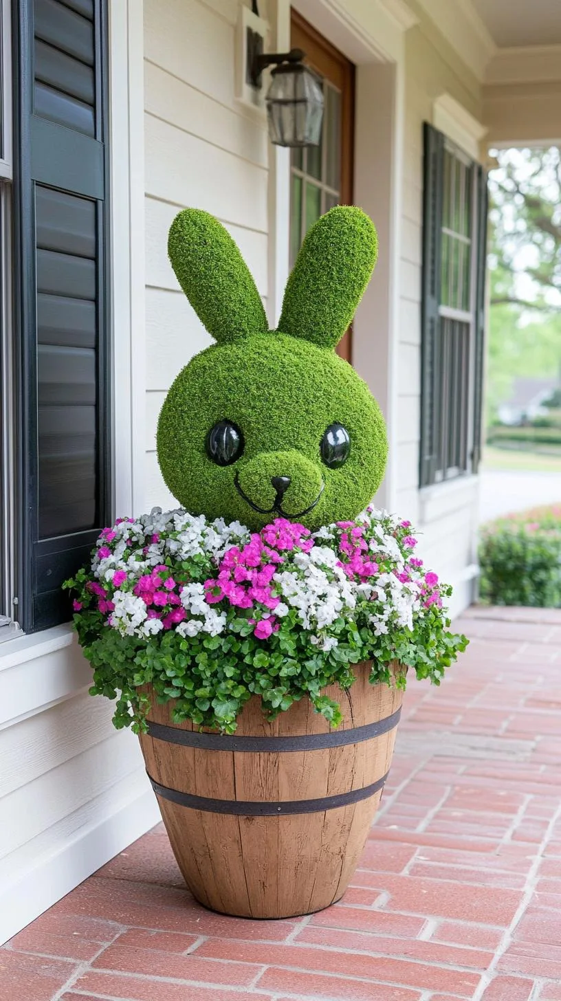 21 Trendy Easter Decor Ideas For 2025 17 7. Moss-covered bunny topiaries in porch planters-0