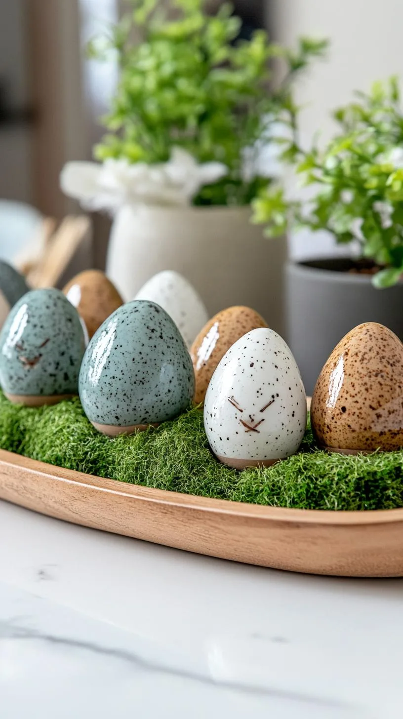 21 Trendy Easter Decor Ideas For 2025 49 18. Moss-lined tray with ceramic bunnies and eggs-2