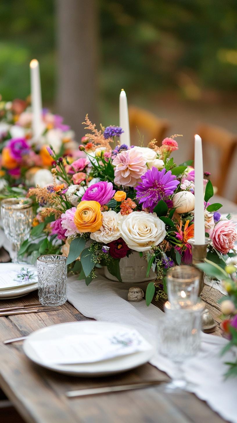 21 Dreamy Garden Wedding Decor Ideas 32 11. Overflowing wildflower centerpiece on rustic wooden tables-0