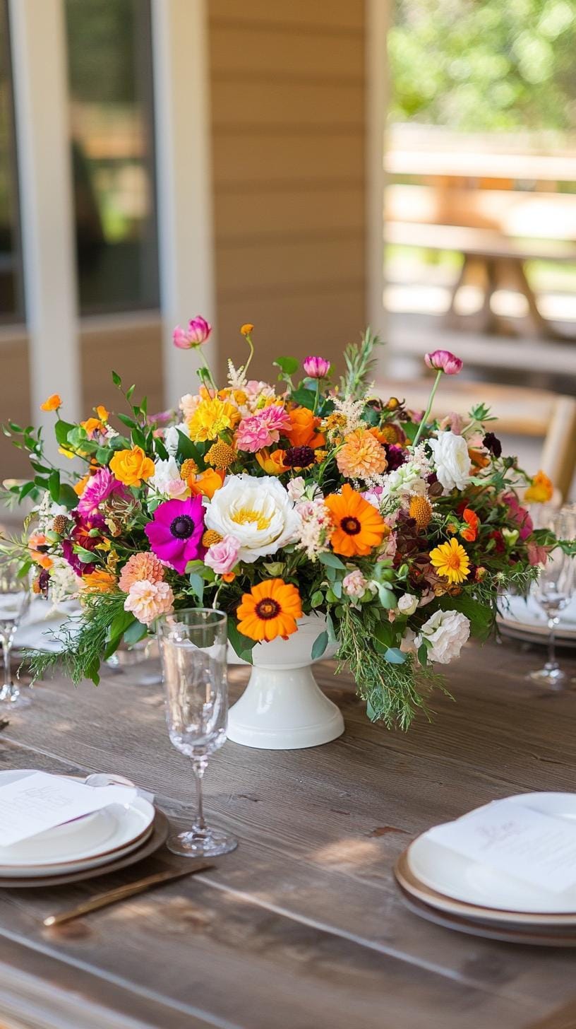 21 Dreamy Garden Wedding Decor Ideas 34 11. Overflowing wildflower centerpiece on rustic wooden tables-2
