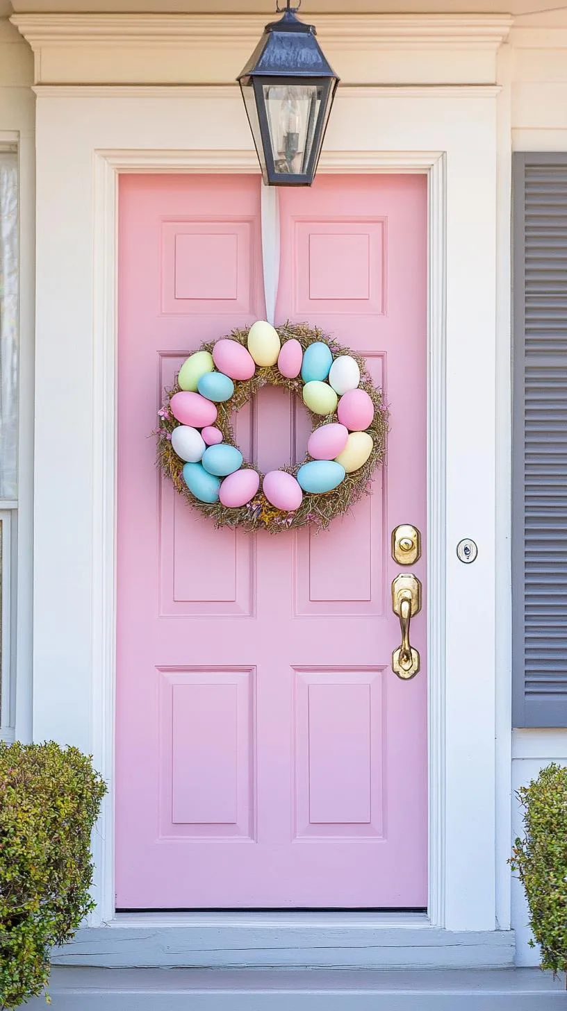 21 Trendy Easter Decor Ideas For 2025 9 4. Pastel egg wreath on a bold-colored front door-0