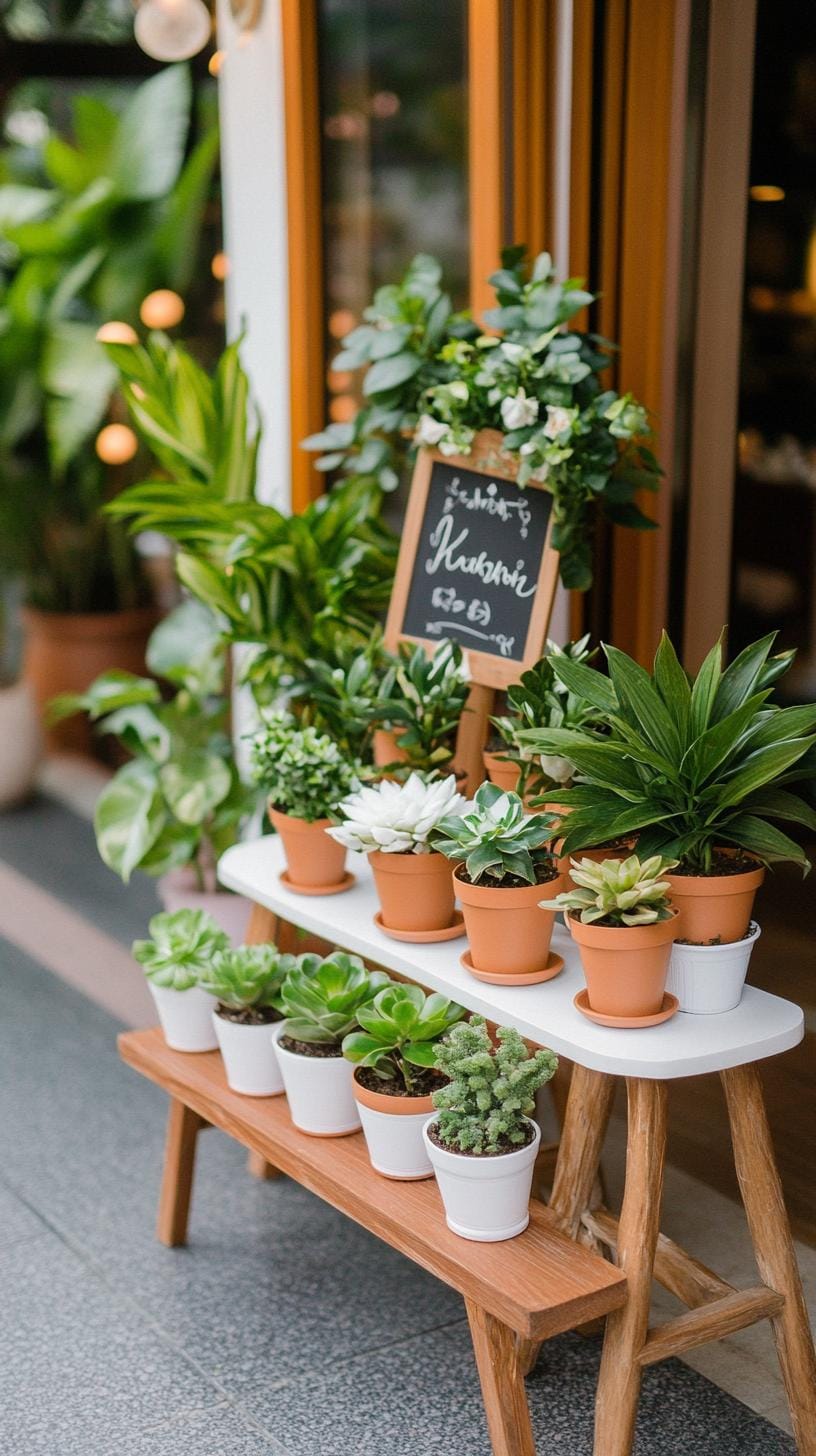 21 Dreamy Garden Wedding Decor Ideas 57 21. Potted plant wedding favors with handwritten chalkboard sign-0