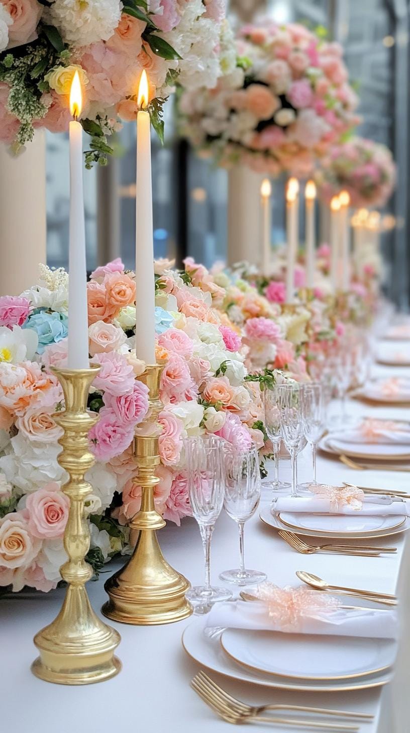 21 Dreamy Garden Wedding Decor Ideas 45 16. Romantic garden tablescape with golden candle holders-0