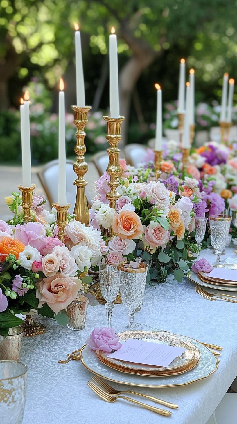 21 Dreamy Garden Wedding Decor Ideas 47 16. Romantic garden tablescape with golden candle holders-2
