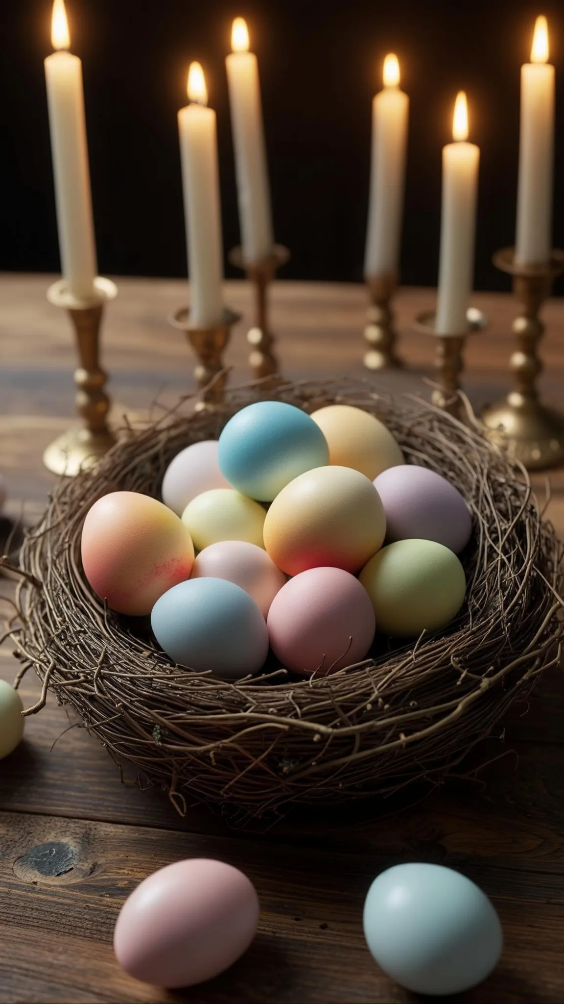 10. Rustic nest with pastel eggs and candle holders-0