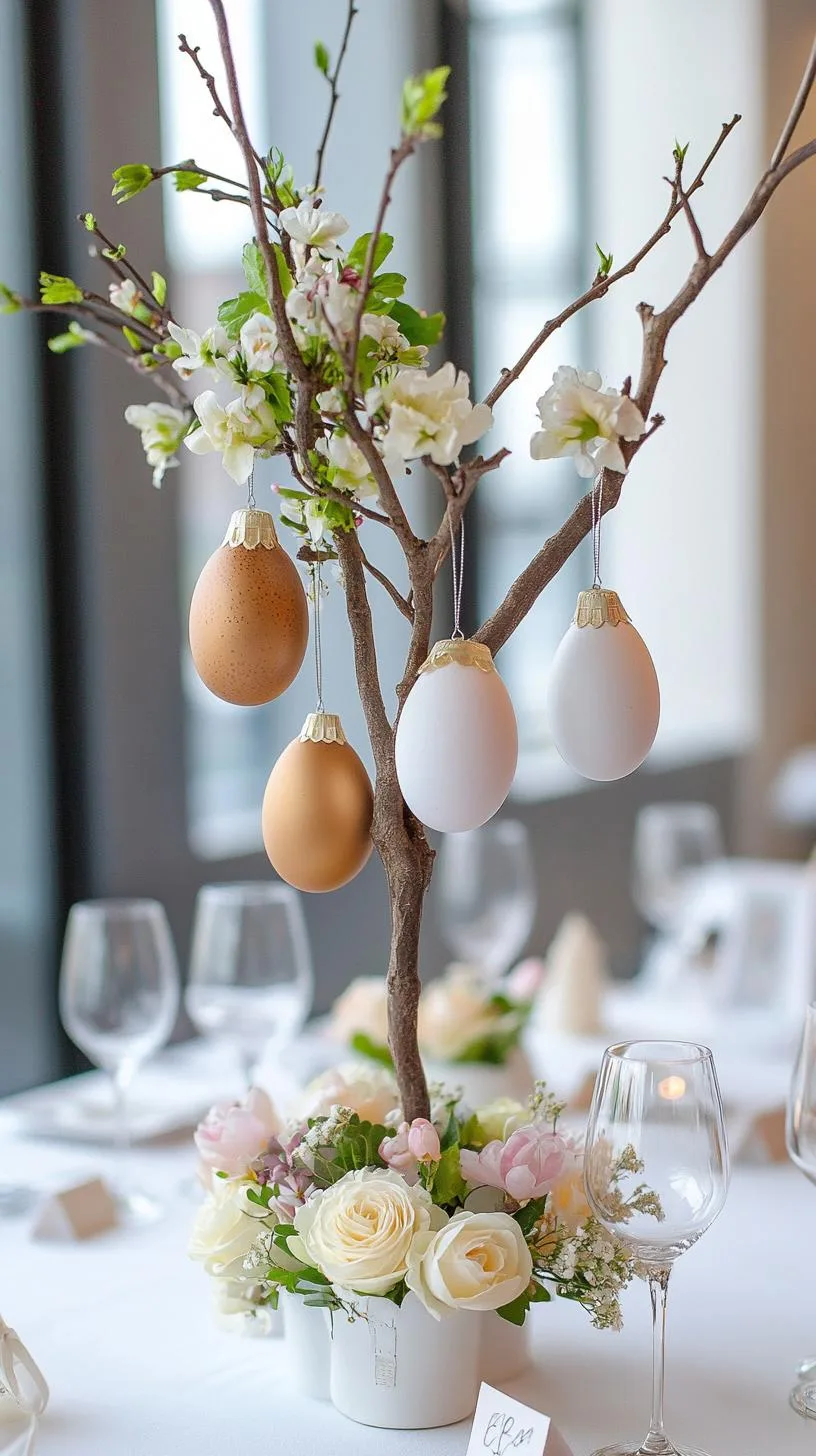 21 Trendy Easter Decor Ideas For 2025 14 6. Rustic tree branch centerpiece with hanging eggs-0
