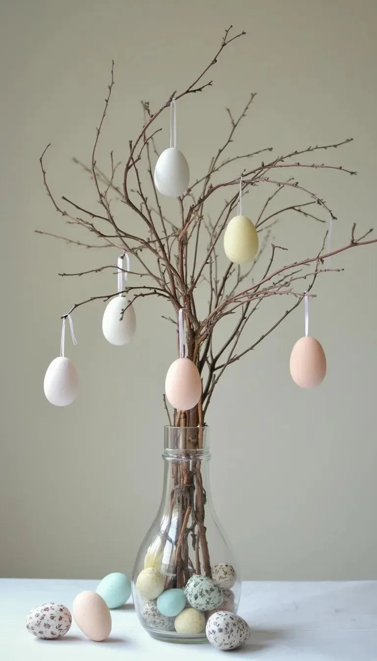 15. Simple spring centerpiece with twigs and hanging eggs-0