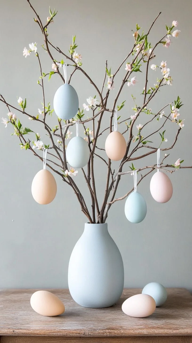 15. Simple spring centerpiece with twigs and hanging eggs-1