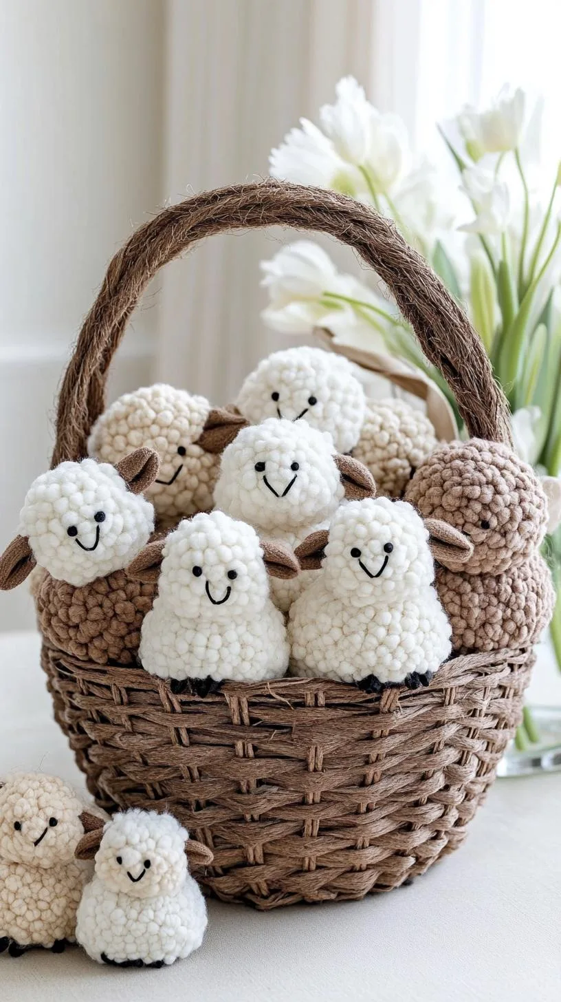 21 Trendy Easter Decor Ideas For 2025 29 11. Soft pom-pom sheep in a rustic woven basket-2