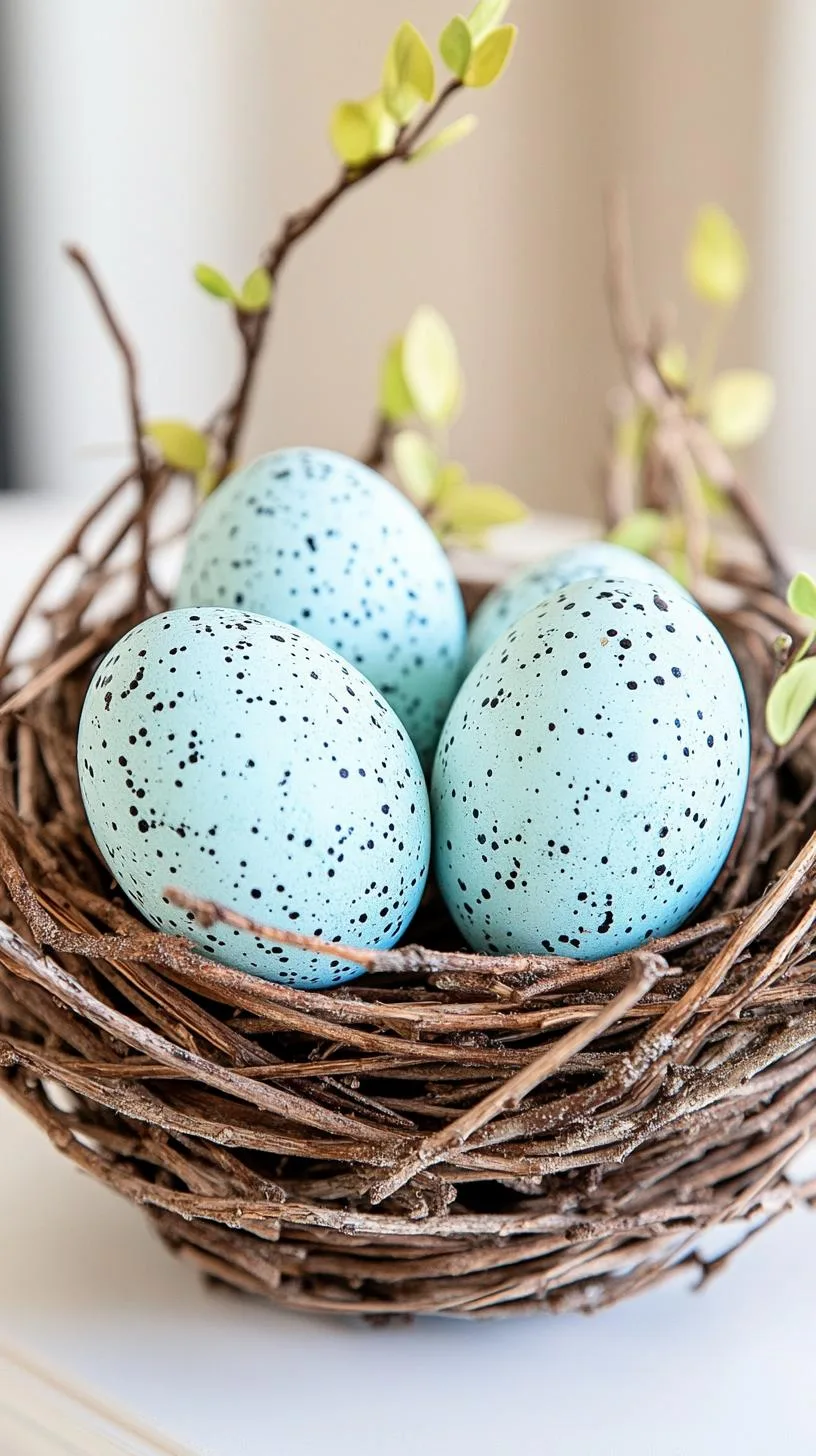 11. Speckled robin’s egg replicas in a rustic nest-0