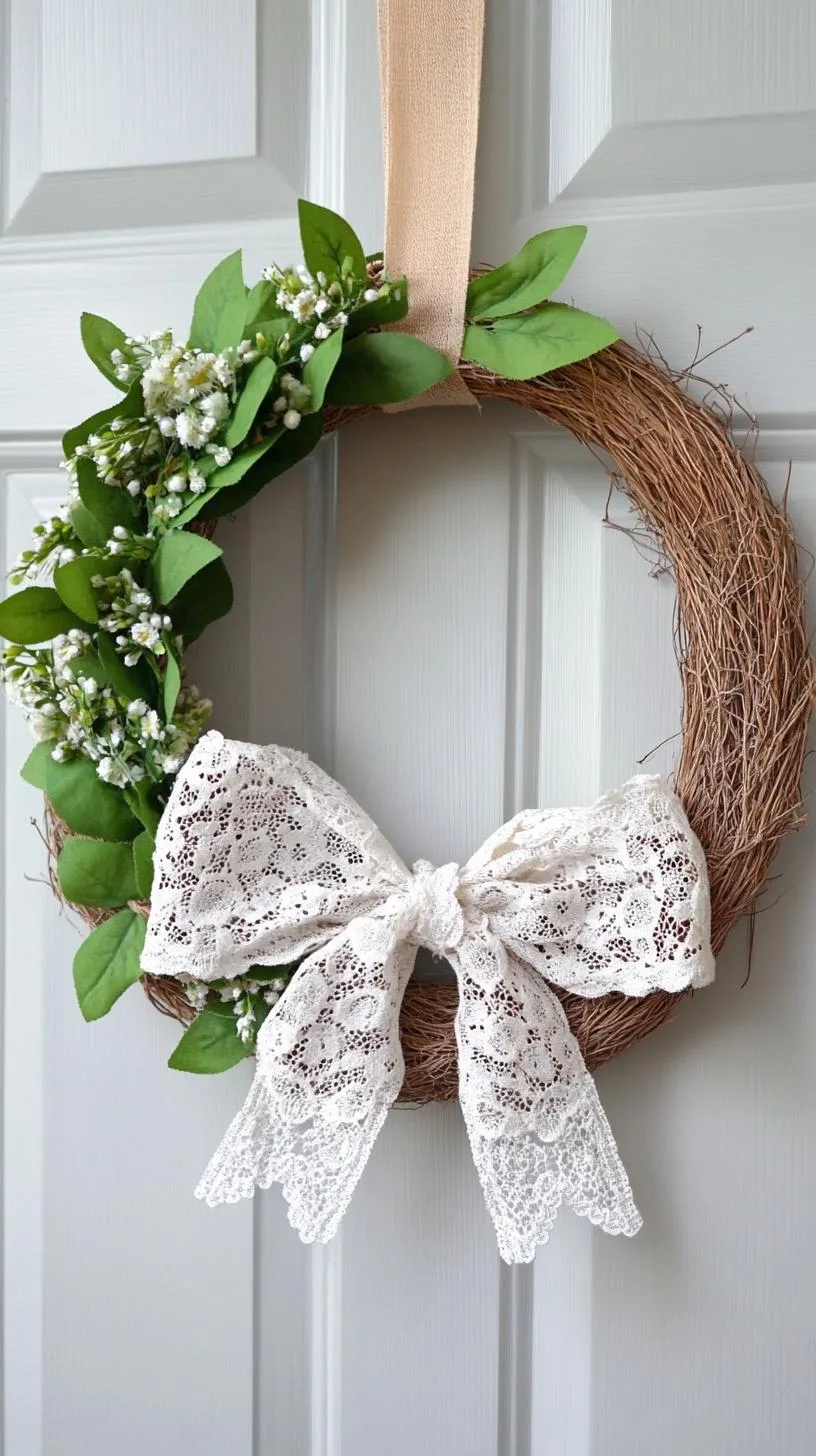21 Trendy Easter Decor Ideas For 2025 20 8. Twine-wrapped Easter wreath with delicate lace bow-1