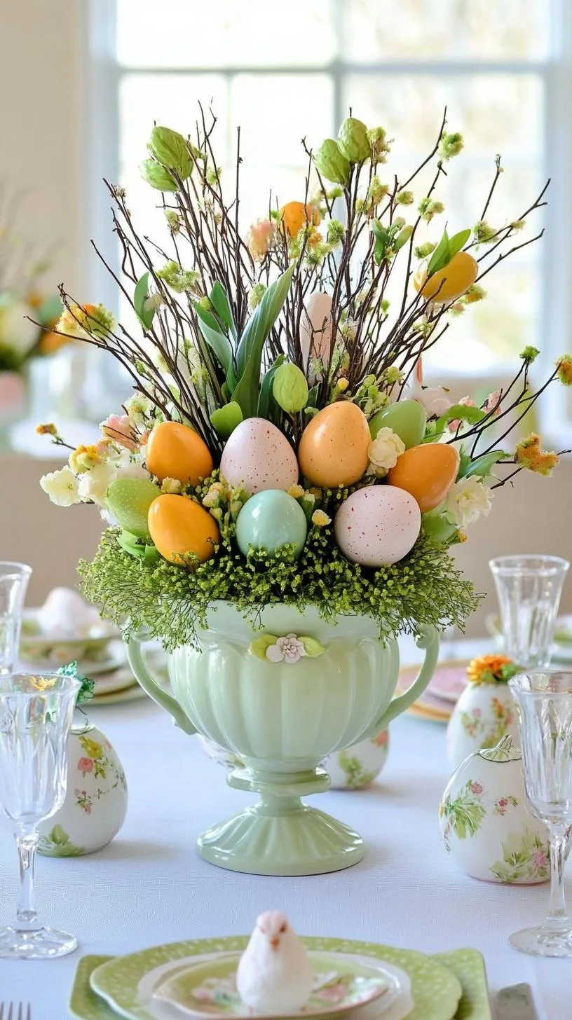 21 Trendy Easter Decor Ideas For 2025 40 15. Vintage ceramic bunny and hen table centerpiece-2
