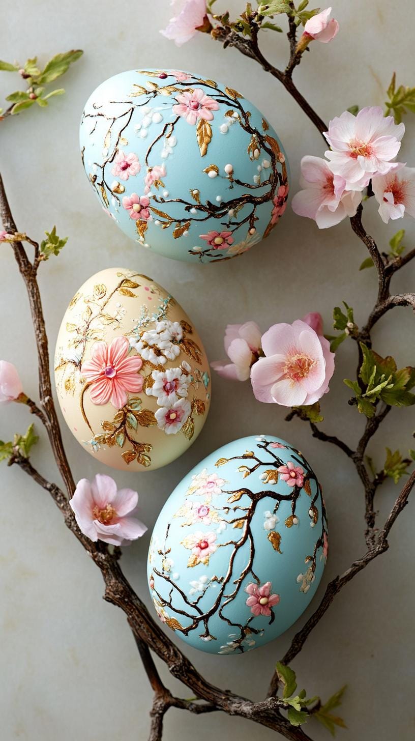 2. Vintage-inspired eggs with delicate botanical motifs-2