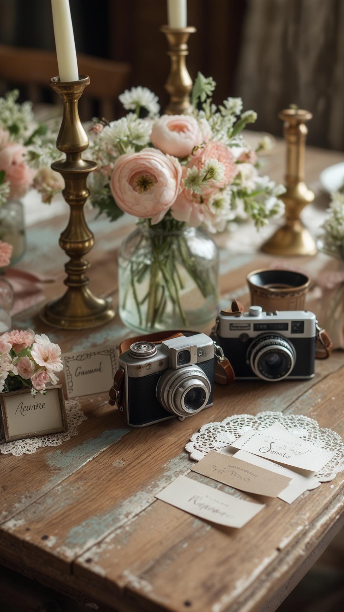 21 Dreamy Garden Wedding Decor Ideas 16 6. Vintage-inspired wedding guest table with instant cameras-0