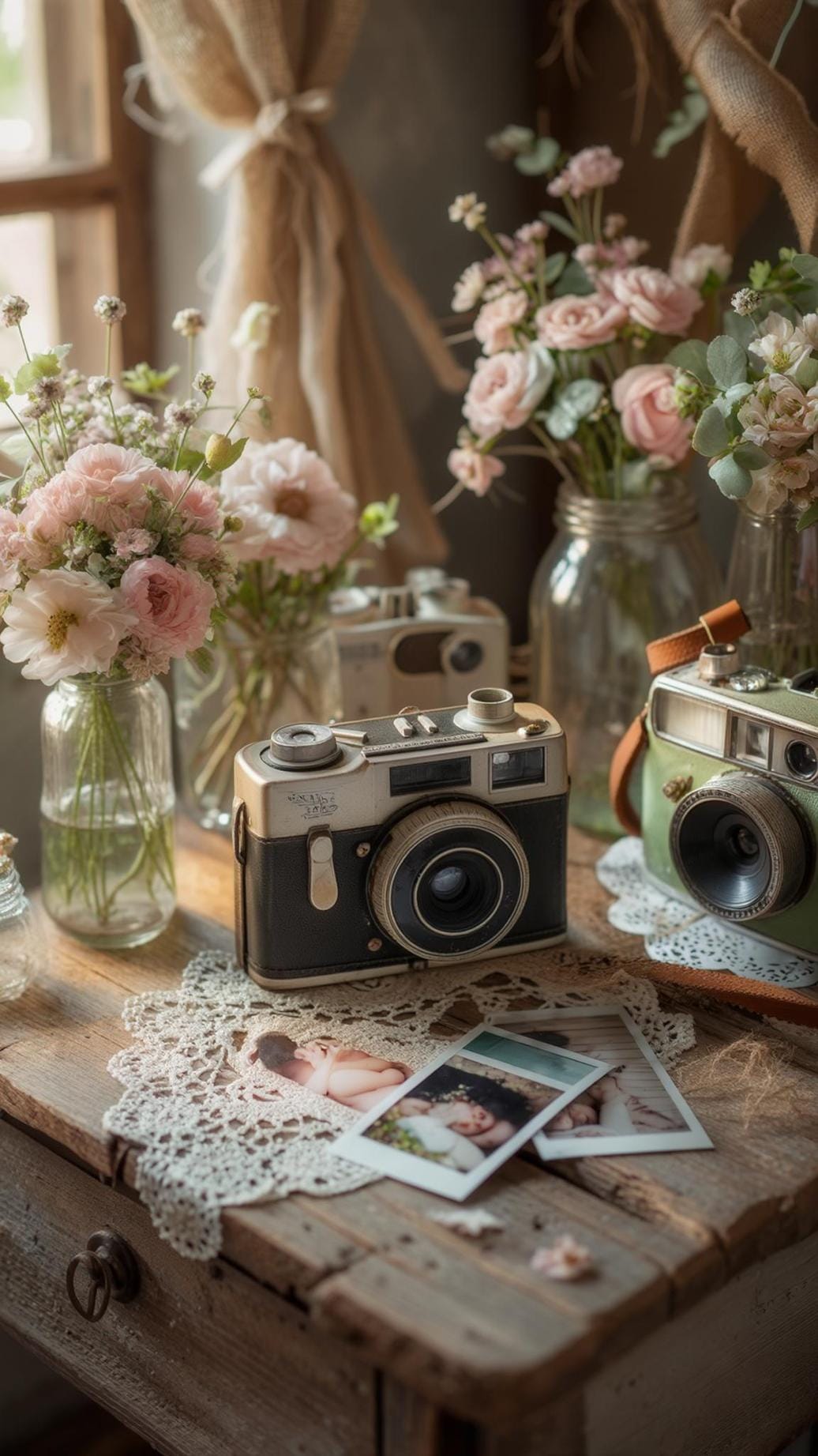 21 Dreamy Garden Wedding Decor Ideas 18 6. Vintage-inspired wedding guest table with instant cameras-2