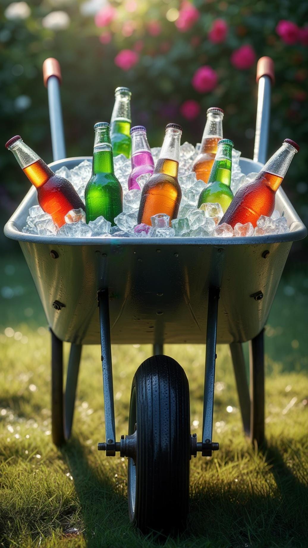 21 Dreamy Garden Wedding Decor Ideas 38 13. Wheelbarrow drink cooler filled with ice and bottled drinks-0