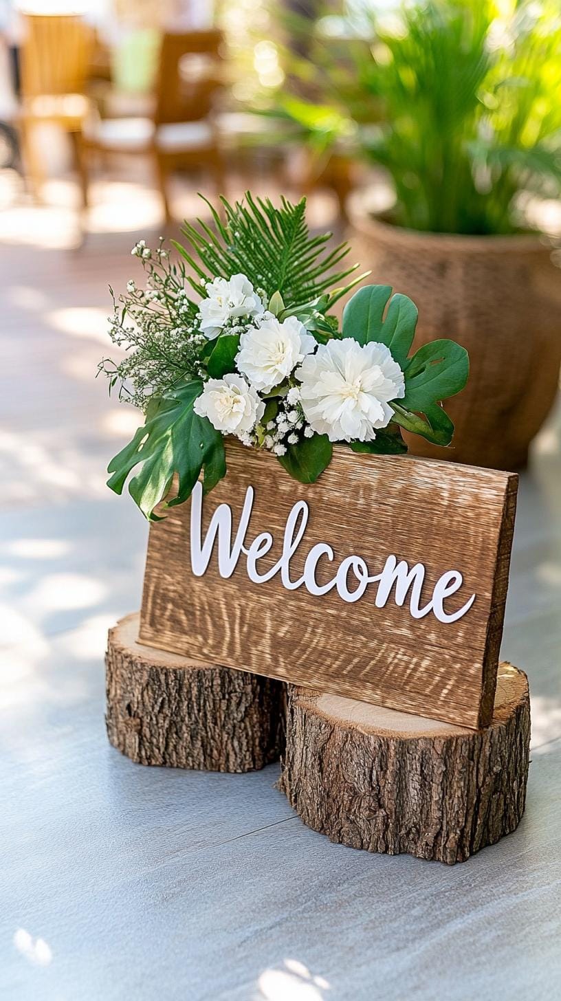 21 Dreamy Garden Wedding Decor Ideas 15 5. Whimsical boho welcome sign with pressed flowers-2