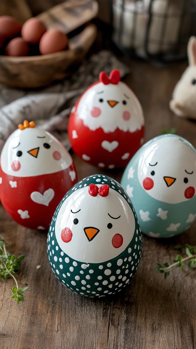 9. Whimsical chick and bunny face painted eggs-2