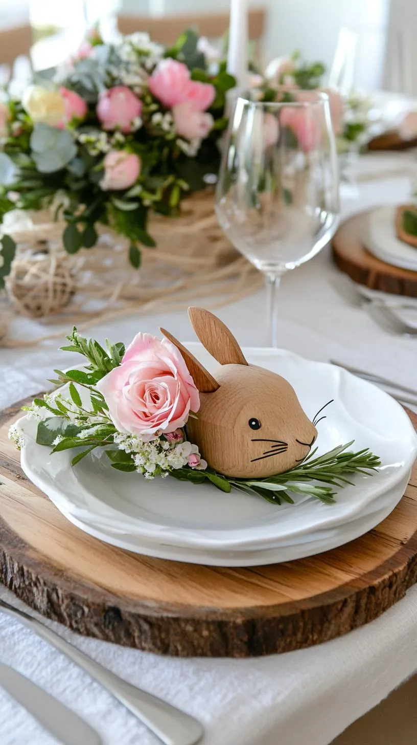 21 Trendy Easter Decor Ideas For 2025 31 12. Wooden bunny place settings with floral accents-1