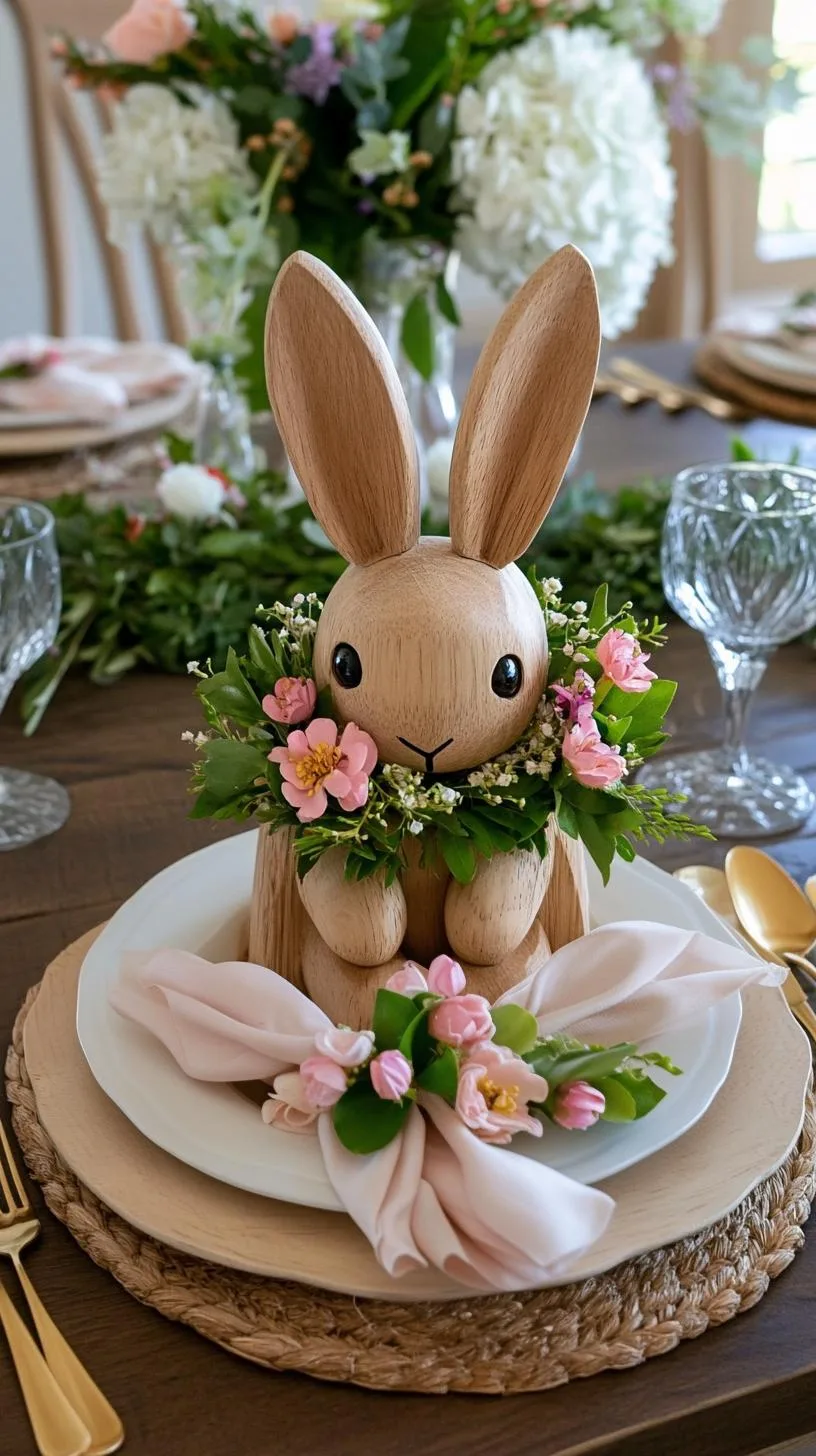 21 Trendy Easter Decor Ideas For 2025 32 12. Wooden bunny place settings with floral accents-2