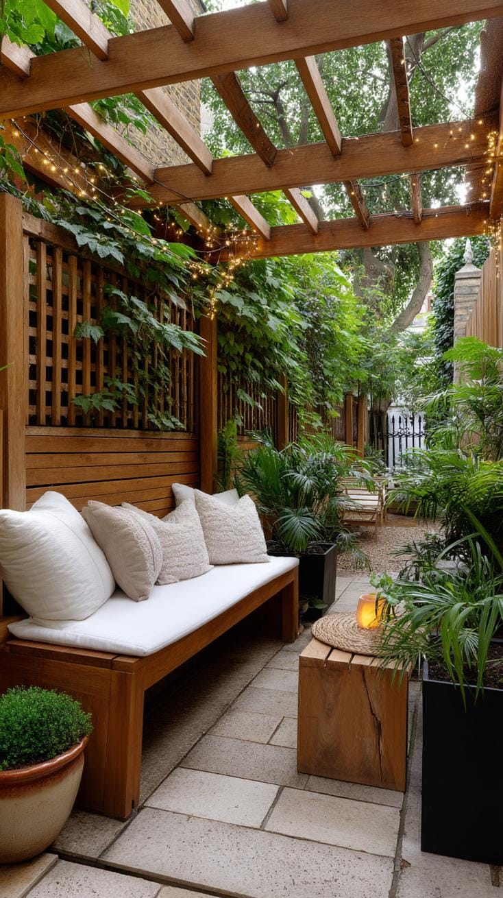 6. Cozy garden nook under a string-lit pergola-1